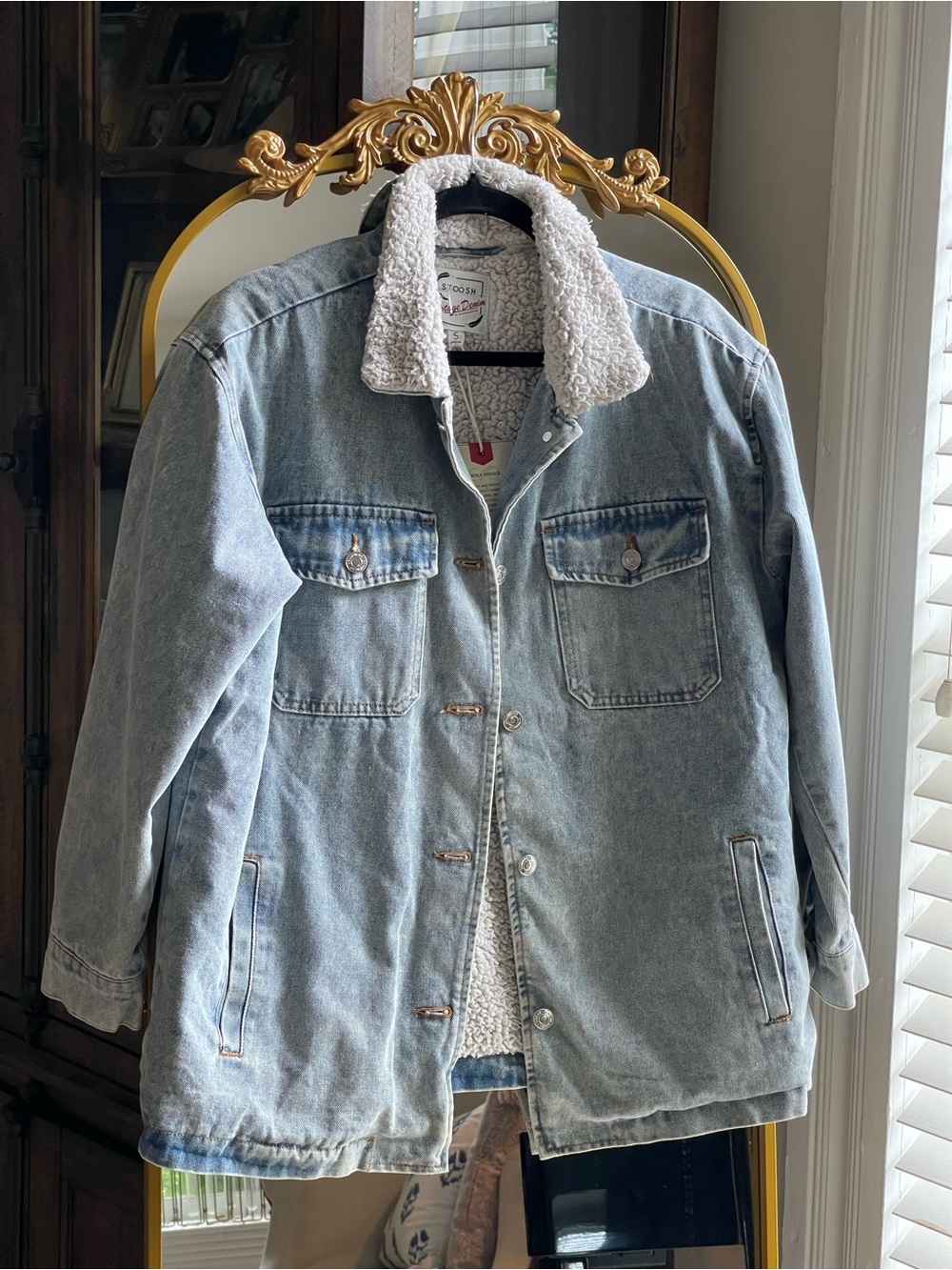 Stoosh NWT White Sherpa-Lined Denim Jacket